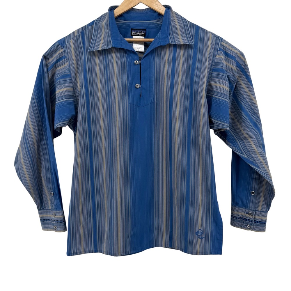 Vintage Patagonia Rhythm King Snake Striped Pullover Woven Shirt Mens Size M